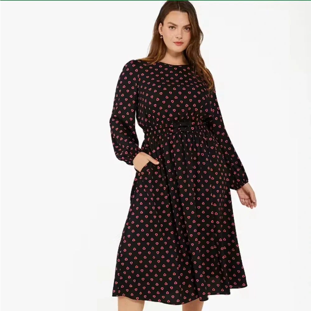 Kate Spade Heartfelt Geo Midi Dress Heart Print Size L - Picture 1 of 11